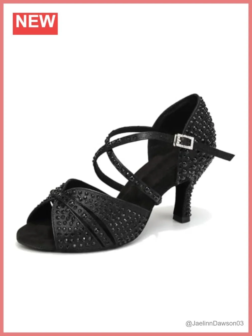 Rhinestone Satin Peep Toe Dance Shoes Flared Heel Latin Salsa